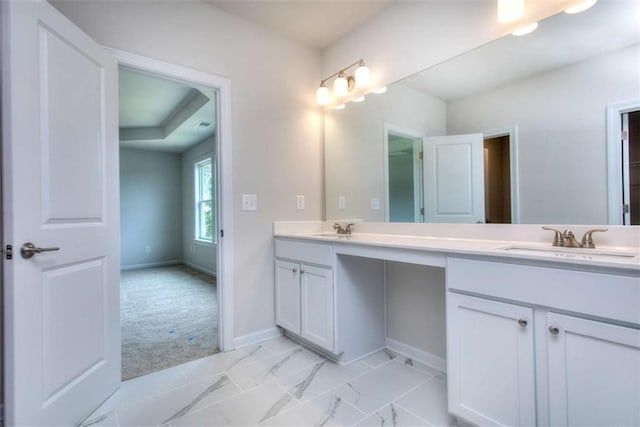 46 Cooper Dr, Mansfield, GA 30055 - bathroom with double vanity and marble look tiles