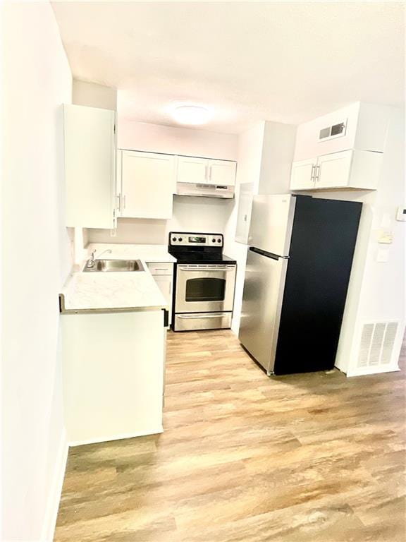 kitchen featuring light hardwood / wood-style floors, sink, white cabinets, and stainless steel appliances