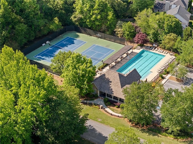 aerial view of a pool area