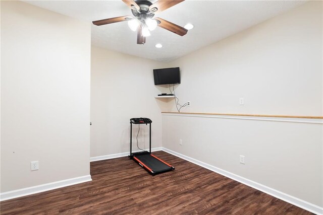 5073 Kingsbridge Pass, Powder Springs, GA 30127 - workout room featuring baseboards, wood finished floors, recessed lighting, and ceiling fan