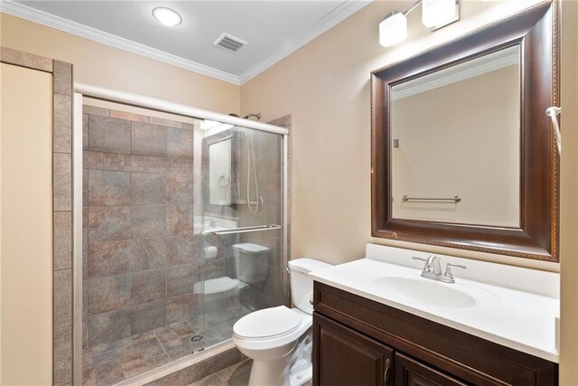5073 Kingsbridge Pass, Powder Springs, GA 30127 - full bathroom featuring a stall shower, visible vents, vanity, and toilet