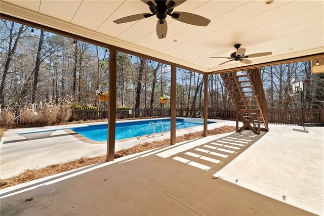 5073 Kingsbridge Pass, Powder Springs, GA 30127 - view of pool with a patio area, a fenced backyard, and ceiling fan