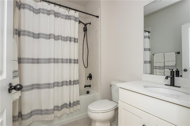 5025 Bryce Ln, Cumming, GA 30040 - bathroom with shower / tub combo with curtain, toilet, vanity, and tile patterned flooring