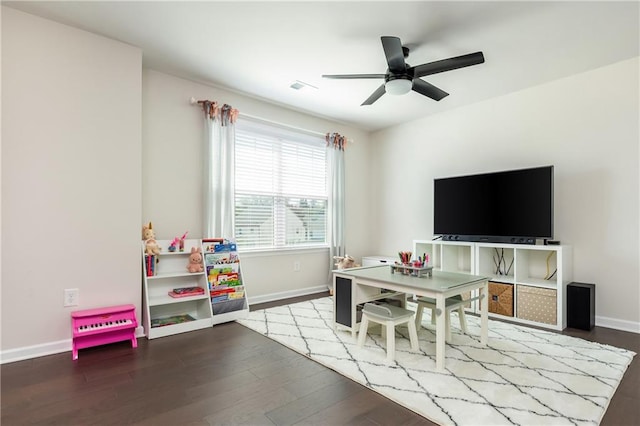 5025 Bryce Ln, Cumming, GA 30040 - rec room with baseboards, wood finished floors, and ceiling fan