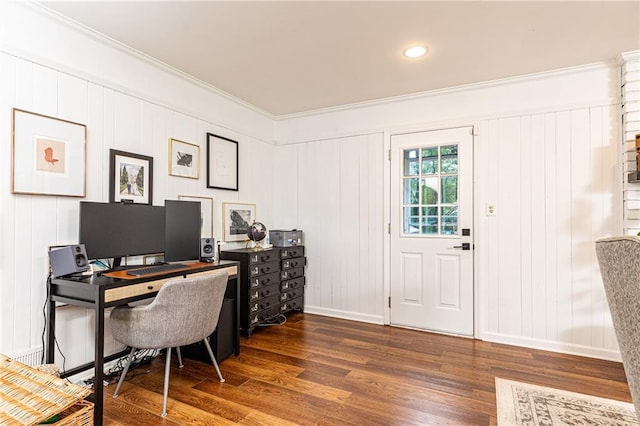 1329 W Nancy Creek Dr NE, Brookhaven, GA 30319 - office space with ornamental molding, dark wood-style floors, and baseboards