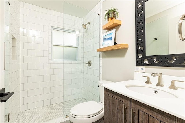 1329 W Nancy Creek Dr NE, Brookhaven, GA 30319 - bathroom with toilet, vanity, and a tile shower
