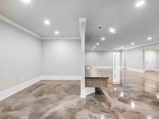 basement featuring crown molding