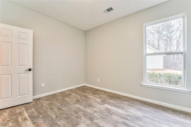 empty room with hardwood / wood-style flooring, a textured ceiling, and a wealth of natural light