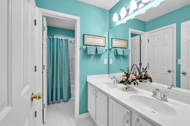 3573 Willow Tree Trce, Decatur, GA 30034 - full bath featuring marble finish floors, double vanity, and shower / tub combo