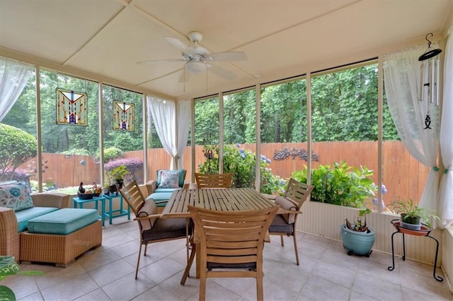 3573 Willow Tree Trce, Decatur, GA 30034 - sunroom featuring a ceiling fan, an outdoor hangout area, and tile patterned flooring