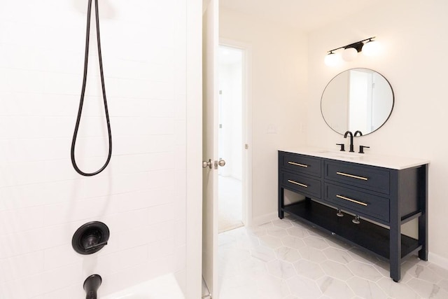 bathroom with tile floors and vanity