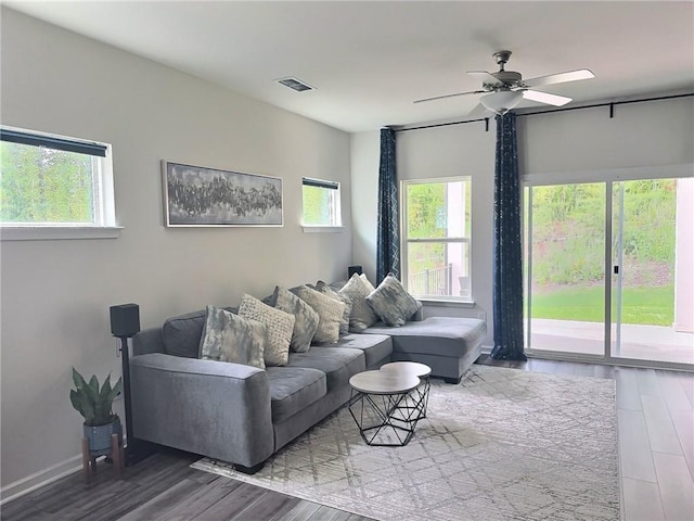 283 Wells Cir, Canton, GA 30114 - living room featuring wood finished floors and a ceiling fan
