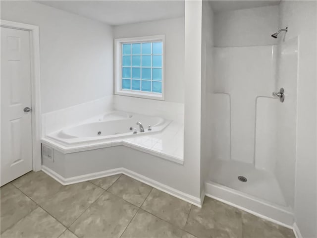 bathroom featuring tile patterned flooring and plus walk in shower