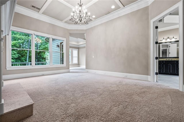 771 Tate Overlook, Marietta, GA 30064 - carpeted spare room featuring crown molding, coffered ceiling, a chandelier, baseboards, and recessed lighting