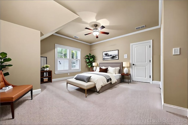 771 Tate Overlook, Marietta, GA 30064 - bedroom featuring baseboards, carpet flooring, crown molding, and ceiling fan