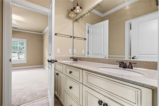 771 Tate Overlook, Marietta, GA 30064 - full bath featuring crown molding, double vanity, baseboards, and tile patterned floors