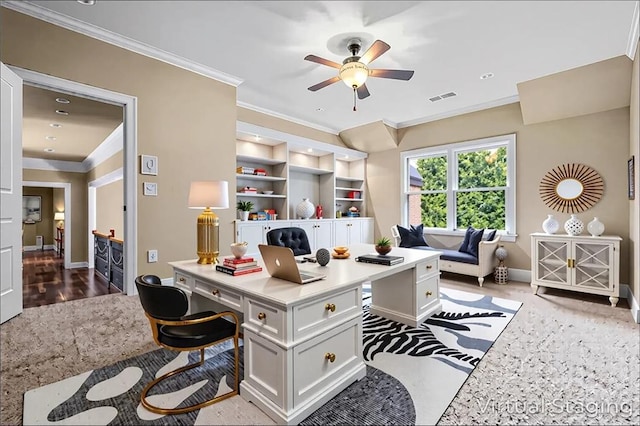 771 Tate Overlook, Marietta, GA 30064 - office space featuring crown molding, baseboards, and a ceiling fan