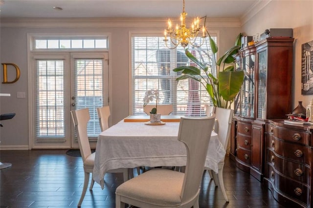 401 Iona Abbey Ct Unit 6, Smyrna, GA 30082 - dining space with a chandelier, dark wood-style floors, ornamental molding, and french doors