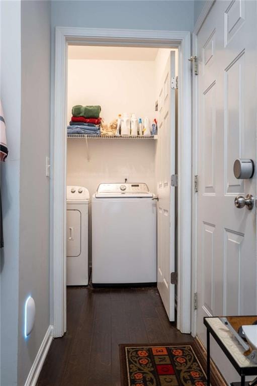 401 Iona Abbey Ct Unit 6, Smyrna, GA 30082 - washroom with washing machine and clothes dryer and dark wood-type flooring