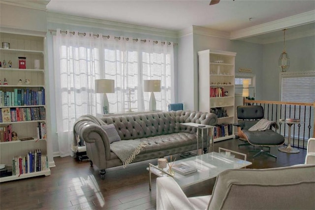 401 Iona Abbey Ct Unit 6, Smyrna, GA 30082 - living area with wood finished floors, ornamental molding, and a ceiling fan