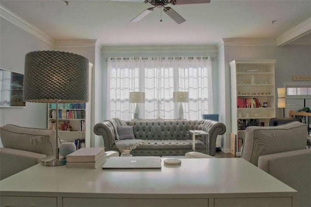 401 Iona Abbey Ct Unit 6, Smyrna, GA 30082 - living area with ceiling fan and ornamental molding