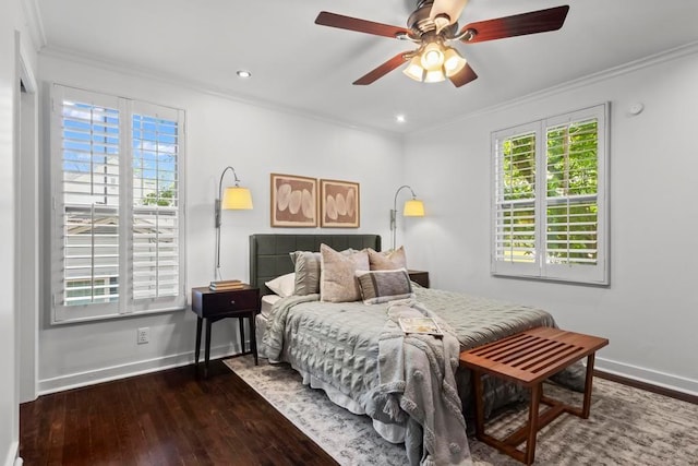 1734 8th St, Brookhaven, GA 30341 - bedroom featuring ornamental molding, hardwood / wood-style flooring, recessed lighting, and ceiling fan