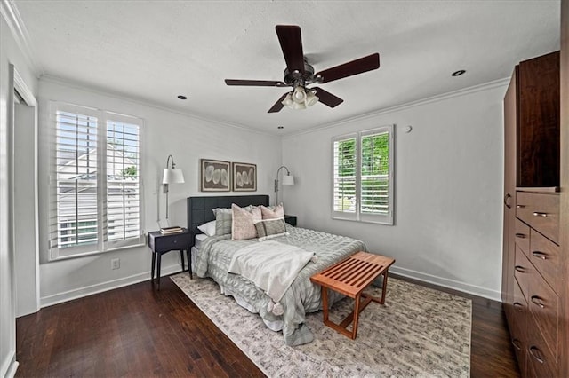 1734 8th St, Brookhaven, GA 30341 - bedroom featuring crown molding, dark wood finished floors, and a ceiling fan
