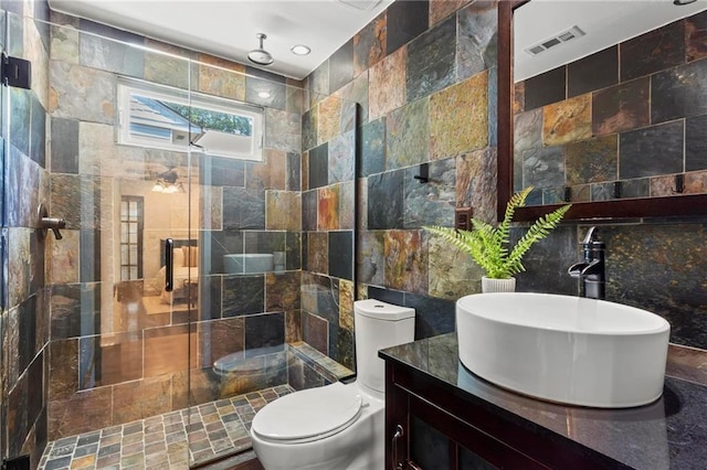 1734 8th St, Brookhaven, GA 30341 - full bathroom featuring tile walls, vanity, and a shower stall