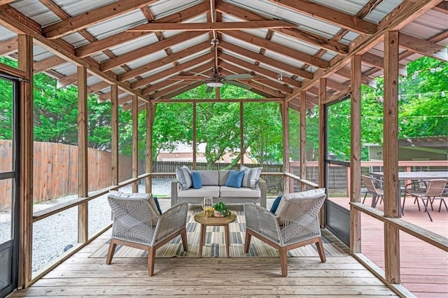 1734 8th St, Brookhaven, GA 30341 - sunroom with outdoor lounge area, a ceiling fan, and vaulted ceiling