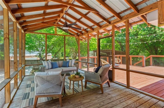 1734 8th St, Brookhaven, GA 30341 - sunroom / solarium with outdoor lounge area, vaulted ceiling, and ceiling fan