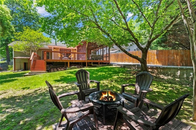 1734 8th St, Brookhaven, GA 30341 - view of yard with a fire pit, stairway, and a deck