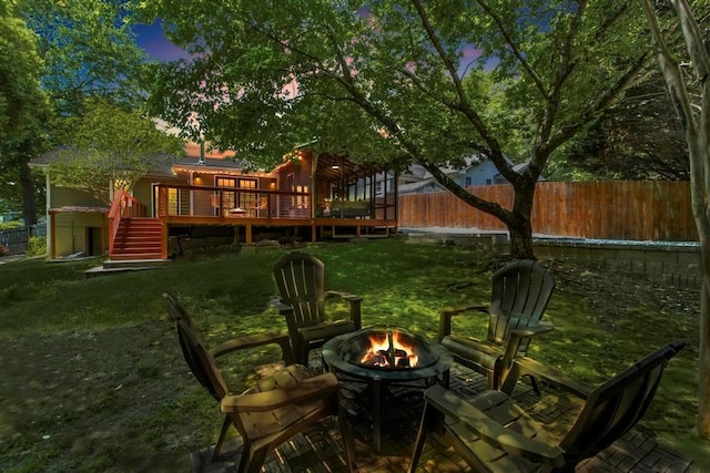 1734 8th St, Brookhaven, GA 30341 - view of yard featuring an outdoor fire pit, stairs, and a deck