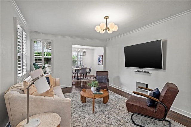 1734 8th St, Brookhaven, GA 30341 - living area with a chandelier, crown molding, and wood finished floors
