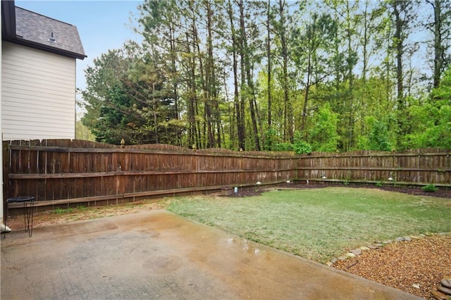 view of yard featuring a patio and a fenced backyard