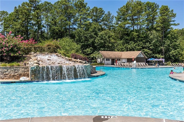 pool with a patio