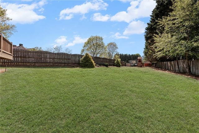 view of yard with a fenced backyard