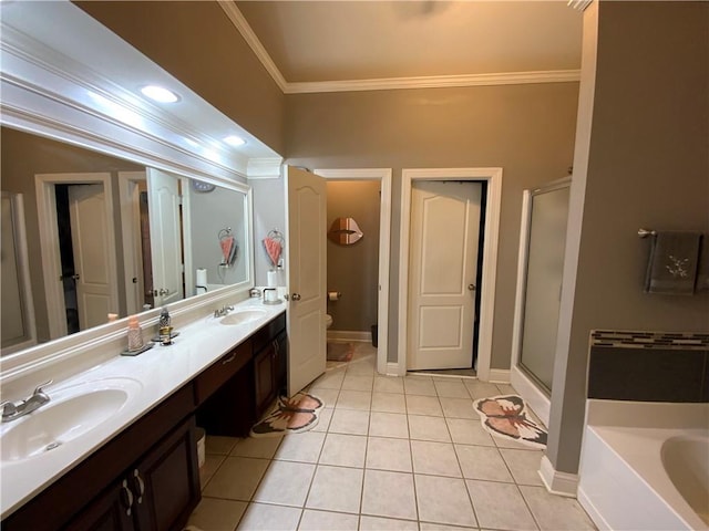 1162 Mason Lee, Loganville, GA 30052 - full bath with toilet, ornamental molding, tile patterned flooring, and a sink