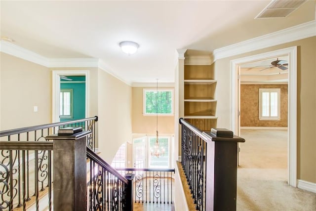 245 Ashley Forest Dr, Fayetteville, GA 30214 - corridor with an upstairs landing, ornamental molding, healthy amount of natural light, and baseboards