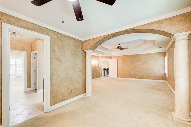 245 Ashley Forest Dr, Fayetteville, GA 30214 - unfurnished living room with a ceiling fan, wood finished floors, a fireplace, arched walkways, and stairway