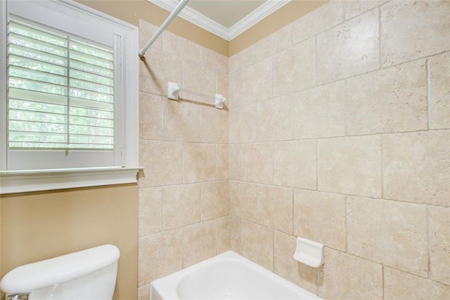 245 Ashley Forest Dr, Fayetteville, GA 30214 - bathroom featuring crown molding, toilet, and washtub / shower combination