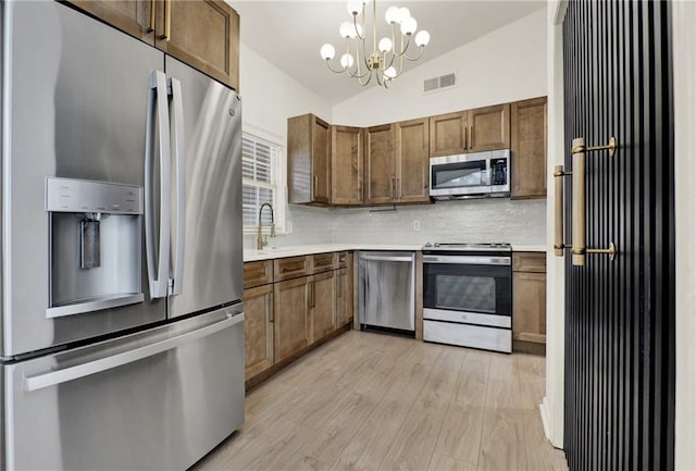215 Maplewood Dr SW, Calhoun, GA 30701 - kitchen featuring appliances with stainless steel finishes, tasteful backsplash, a sink, light countertops, and vaulted ceiling