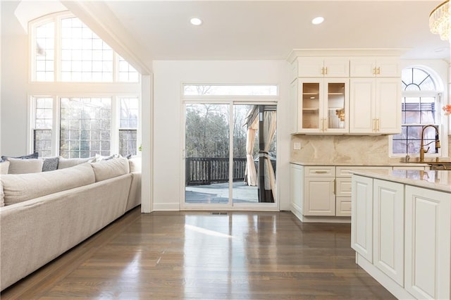 interior space featuring sink and dark hardwood / wood-style flooring