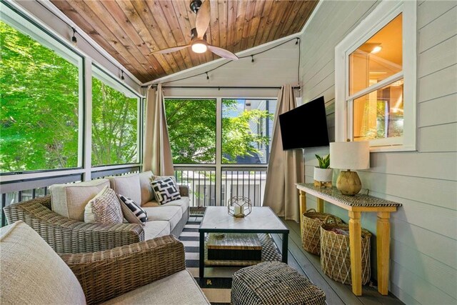 3232 Cates Ave NE, Brookhaven, GA 30319 - sunroom / solarium with lofted ceiling, outdoor lounge area, and ceiling fan