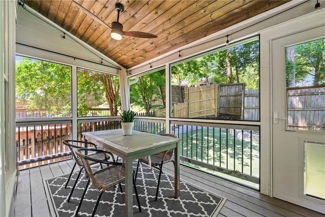3232 Cates Ave NE, Brookhaven, GA 30319 - sunroom with a ceiling fan, vaulted ceiling, and outdoor dining space