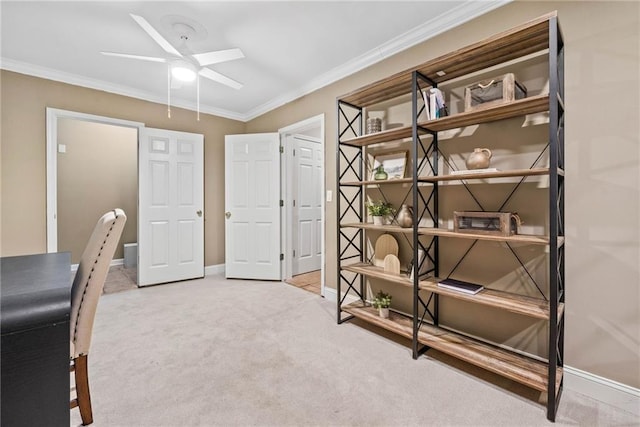3232 Cates Ave NE, Brookhaven, GA 30319 - office featuring ceiling fan, carpet, crown molding, and baseboards