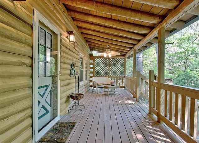 deck featuring ceiling fan and covered porch