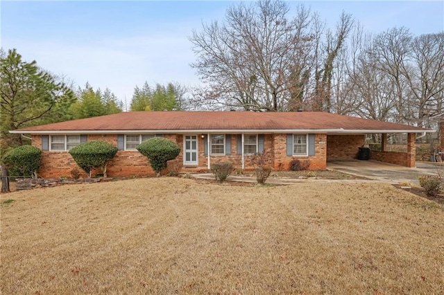 single story home with a carport and a front yard