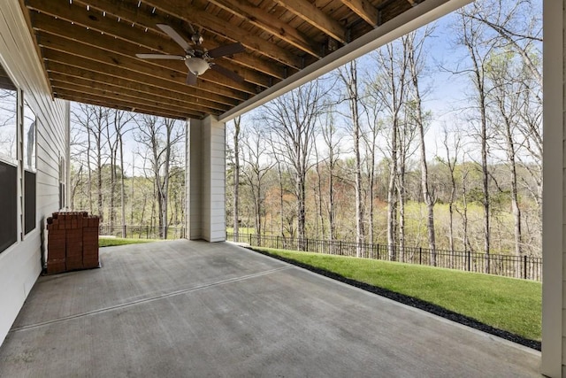 828 Chestnut Pl, Milton, GA 30004 - view of patio featuring ceiling fan and a wooded view