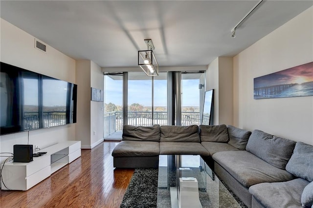 living room with dark hardwood / wood-style floors