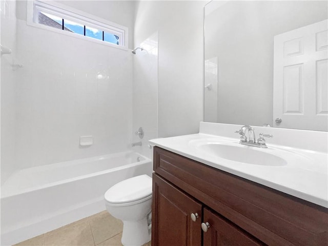 full bathroom with tile patterned floors, vanity, toilet, and shower / washtub combination